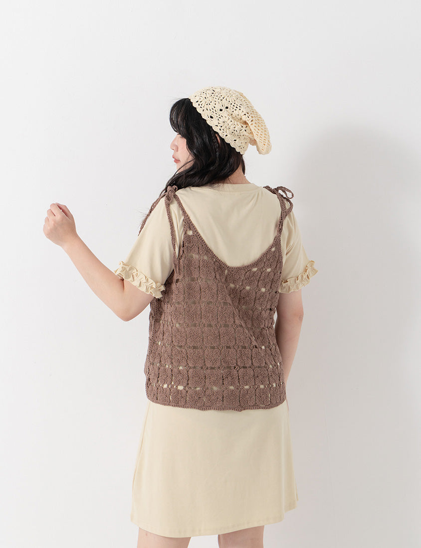 Japanese-Inspired Crochet Grid Plus Size  Vest