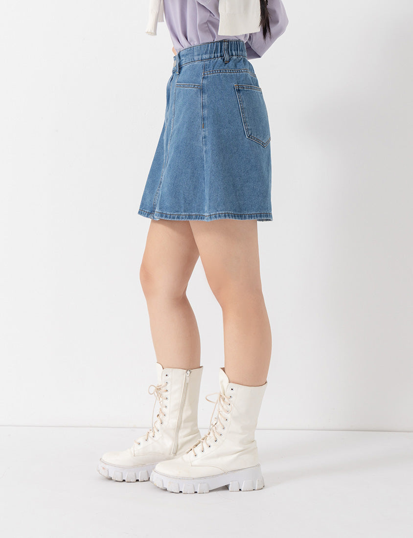 Pear-Shaped Friendly! Perfect Fit Seamed A-Line Denim Plus Size Mini Skirt