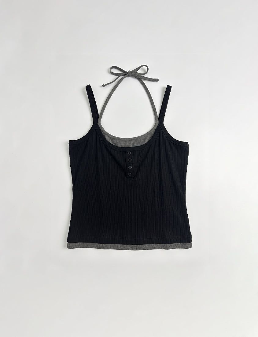MUA! Contrast Faux Two Piece Button Front Plus Size Tank Top