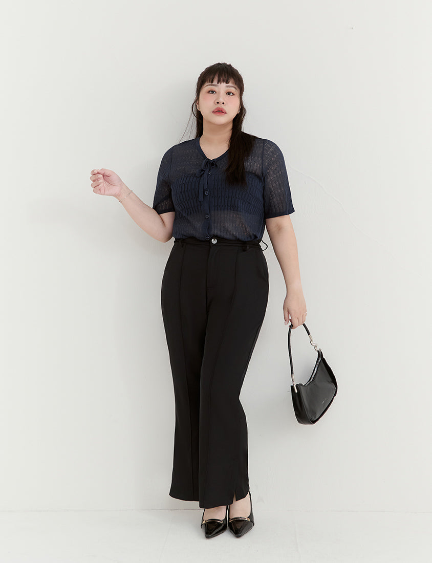 MISS. Lyocell Linen Ribbed Knit Plus Size Cardigan