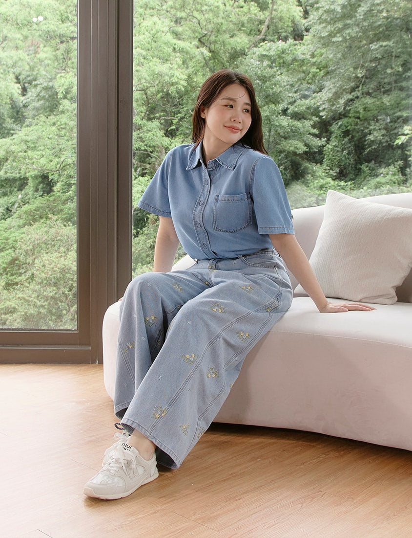 Cooling Tencel Silky Denim Plus Size Shirt