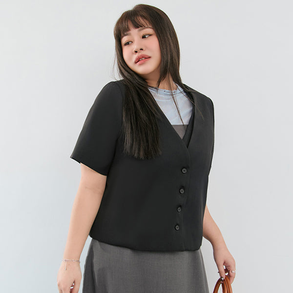 MISS. Double Placket Collarless Plus Size Blazer