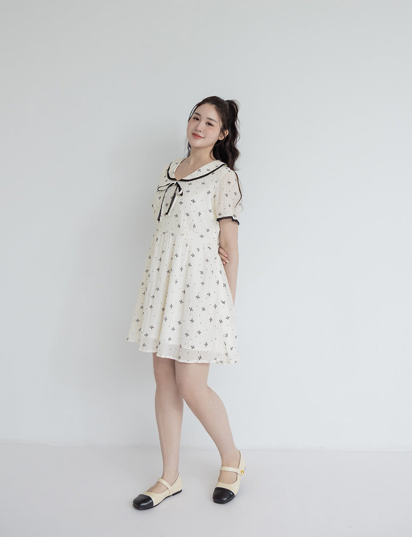 All-Over Bow Collared Plus Size Mini Dress