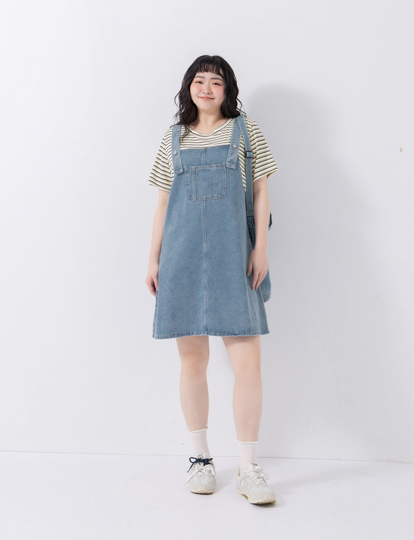 Stripe Faux Two Piece Denim Cami Plus Size Dress