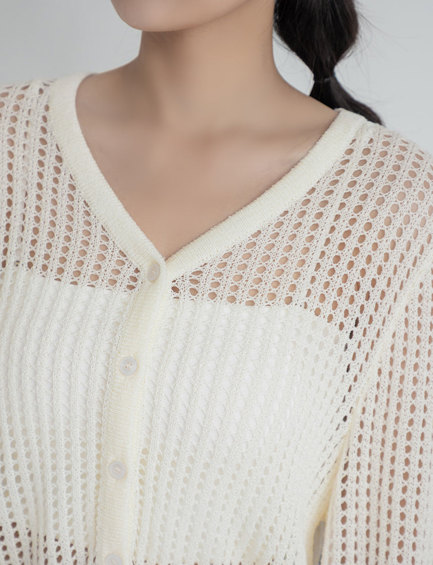 V-Neck Ice Silk Openwork Knit Plus Size Cardigan