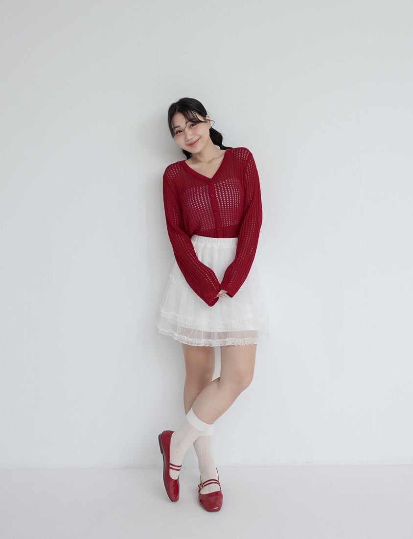 V-Neck Ice Silk Openwork Knit Plus Size Cardigan