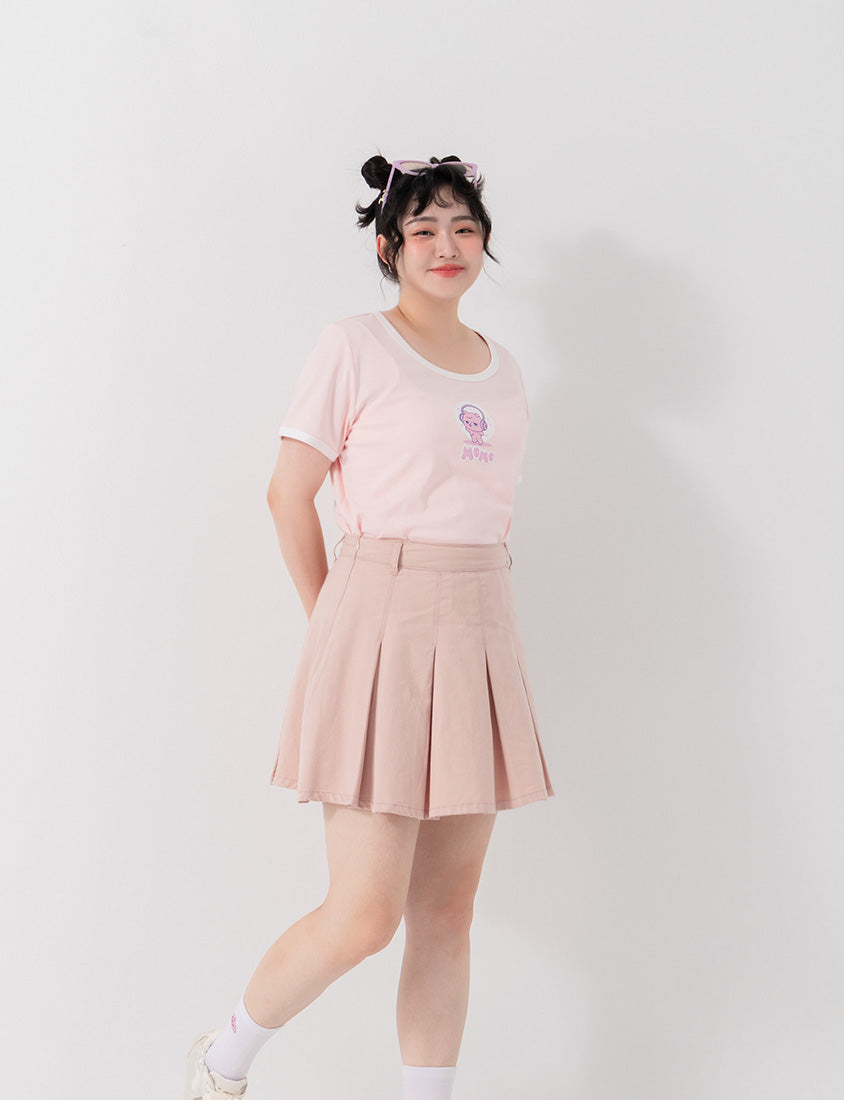 Sweet Summer Twill Pleated Plus Size Mini Skirt
