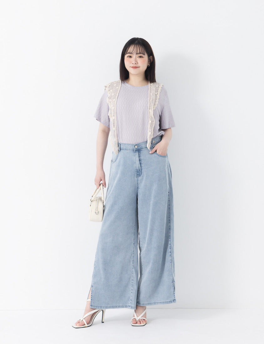 Lightweight Tencel Silky Denim Slit Plus Size Pants