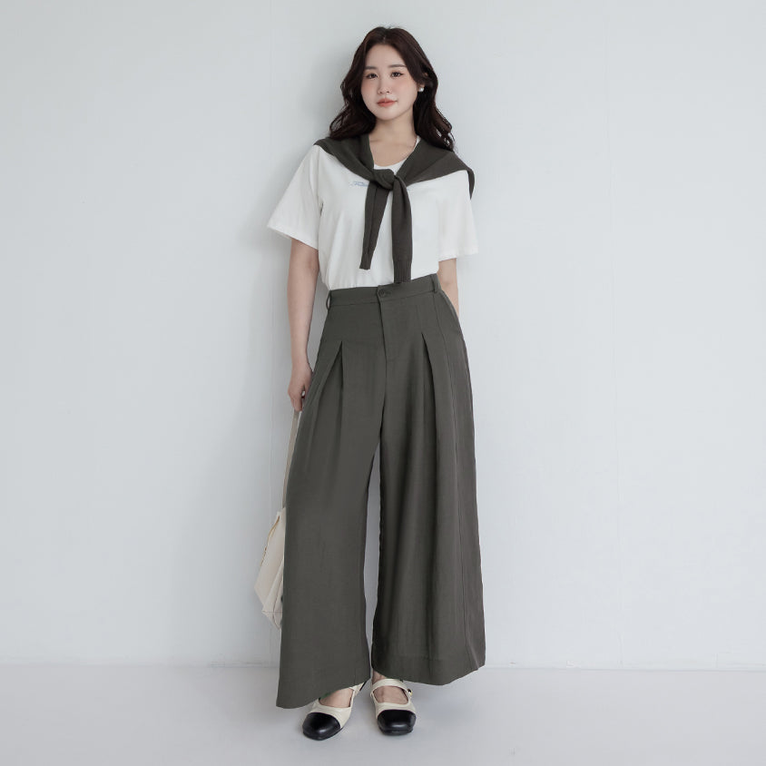 MISS. Tencel Linen Cropped Plus Size Tailored Pants