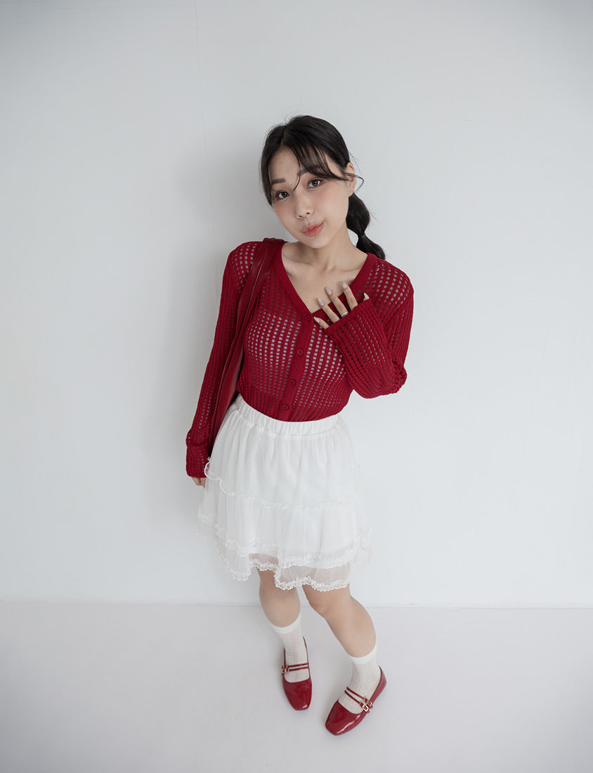 V-Neck Ice Silk Openwork Knit Plus Size Cardigan