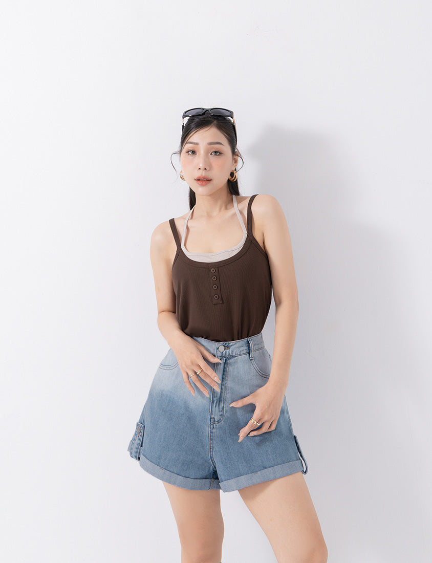MUA! Contrast Faux Two Piece Button Front Plus Size Tank Top