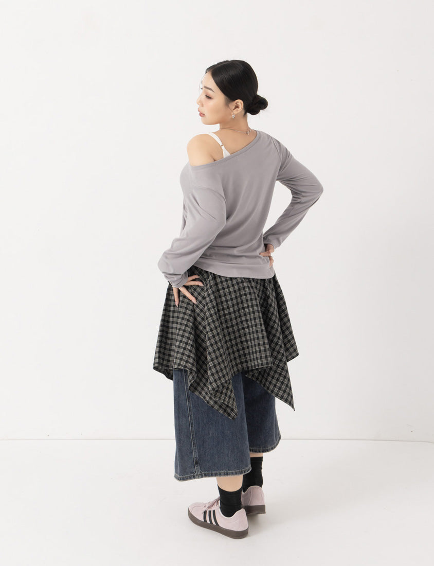 MUA! Versatile Round Neck Side Pleated Plus Size Long Sleeve Top