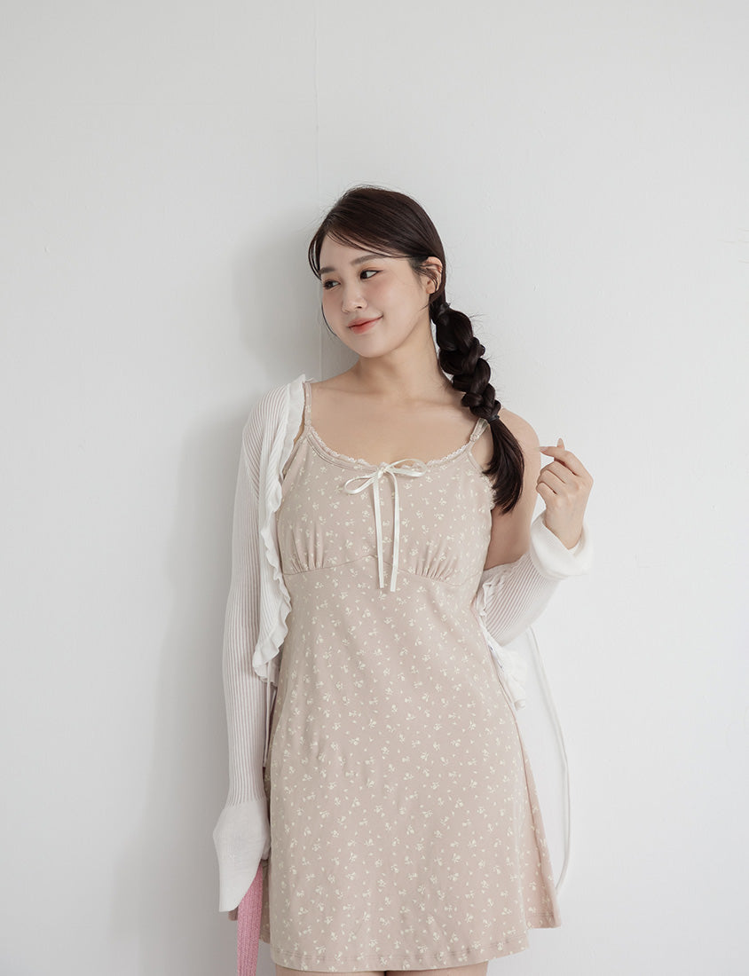 Adjustable Lace Floral Ruched Plus Size Mini Dress