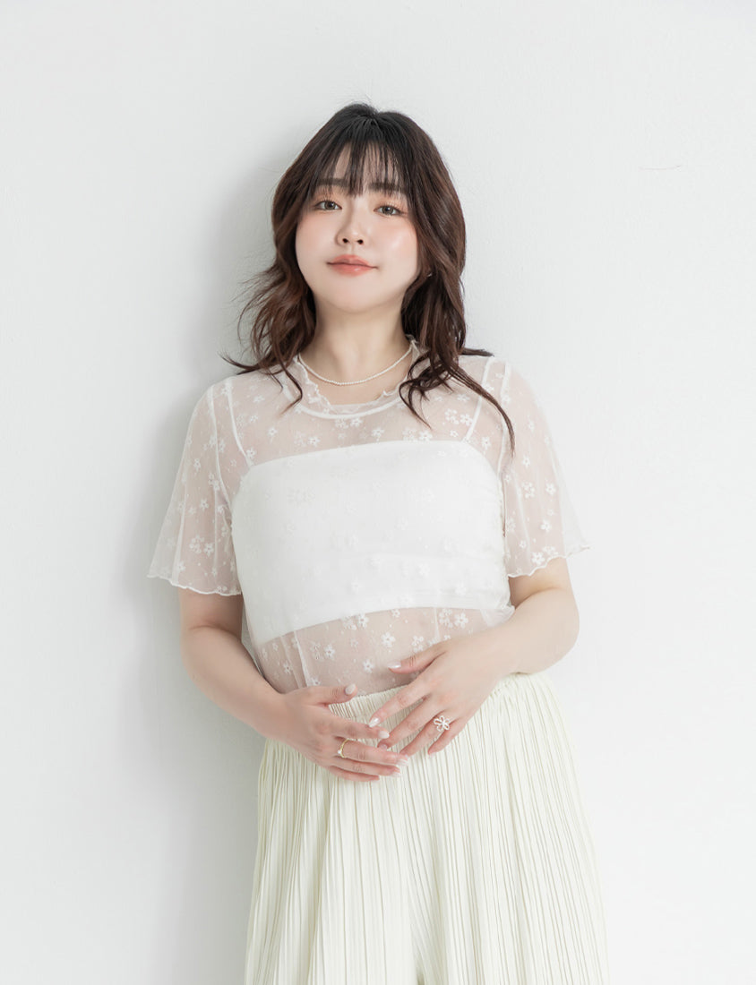 MISS. Sheer Floral Lace Plus Size Top