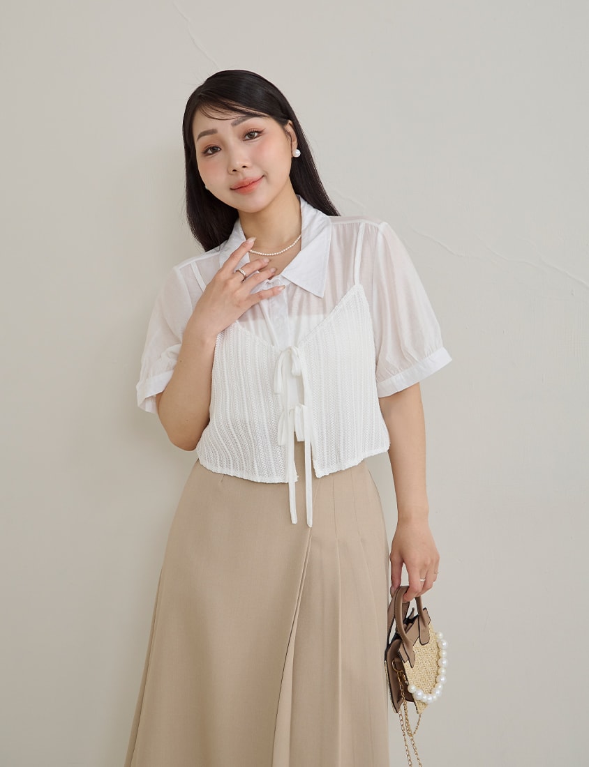 MISS. Faux Two Piece Sheer Plus Size Shirt (with Inner Tank Top)