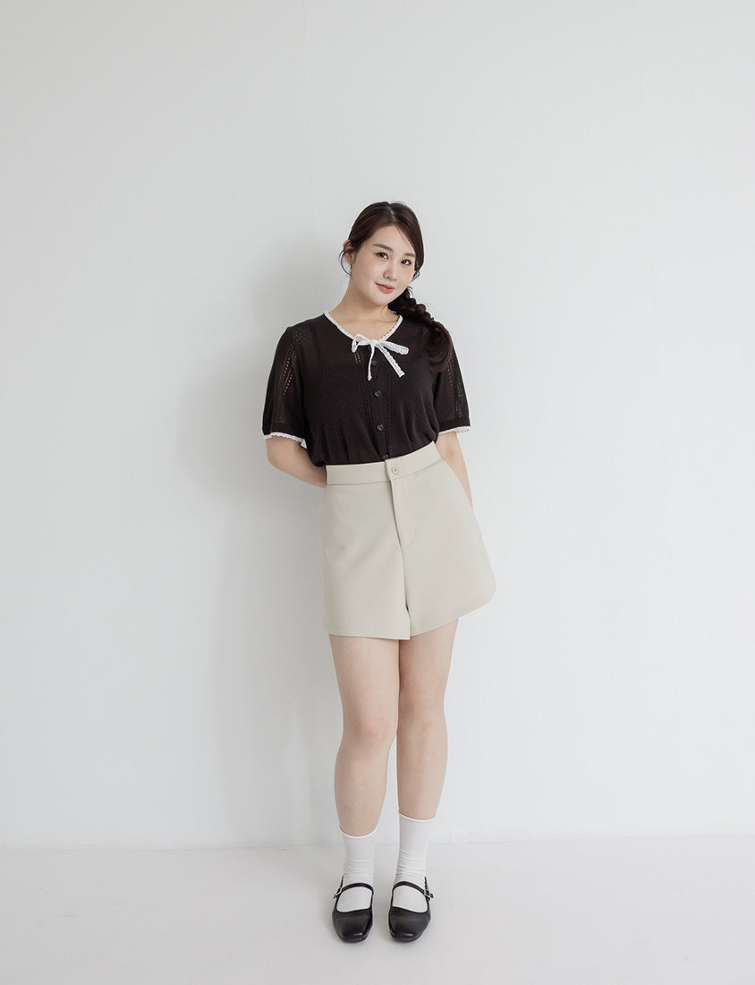 Lace Collar Heart Cutout Plus Size Knit Cardigan