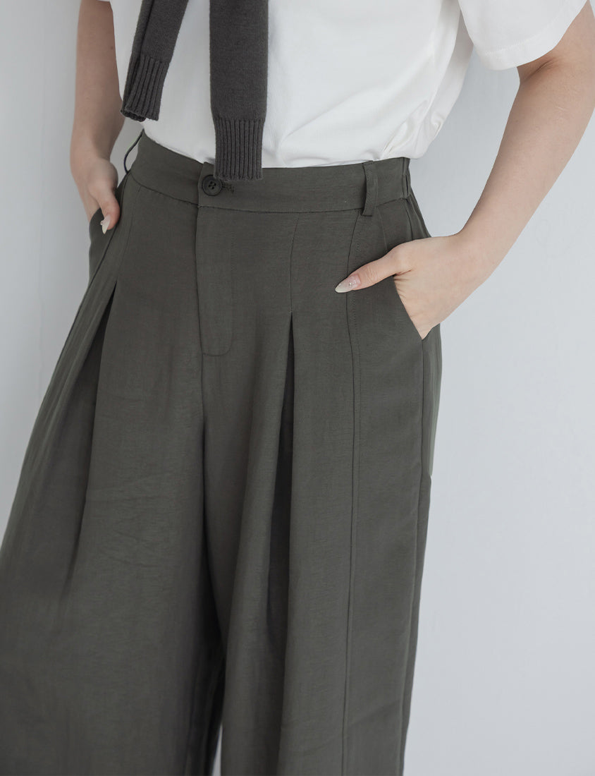MISS. Tencel Linen Cropped Plus Size Tailored Pants