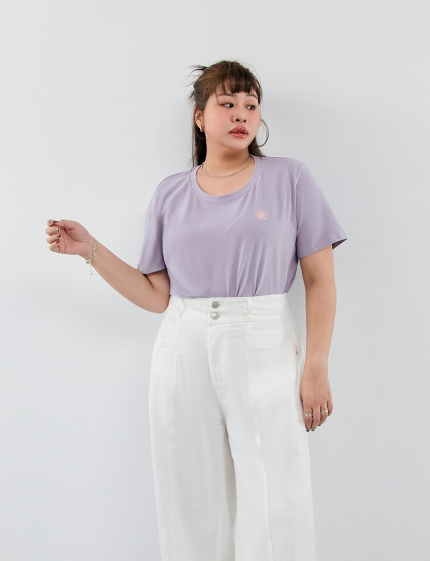 Heavyweight Floral Embroidery Plus Size Crewneck Tee