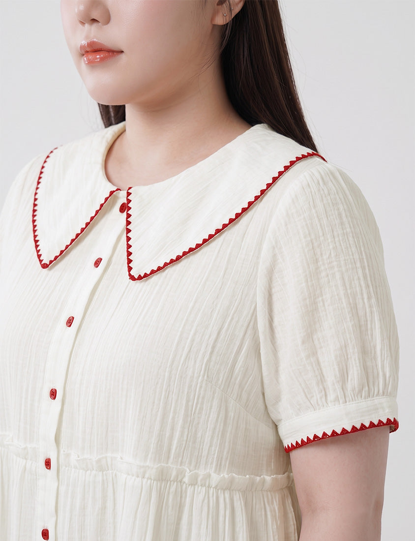 Crinkle Contrast Button-Up Plus Size Mini Dress