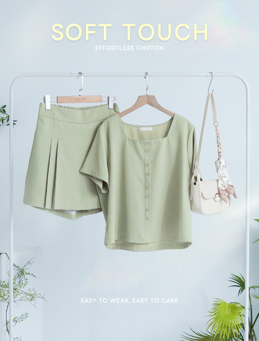 MISS. Elegant Square Neck Faux Button Chiffon Plus Size Top
