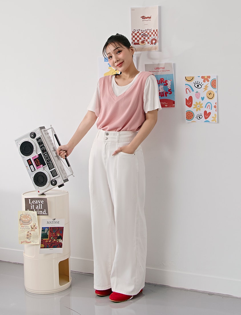 Contrast Waffle Faux Two Piece Plus Size Tee