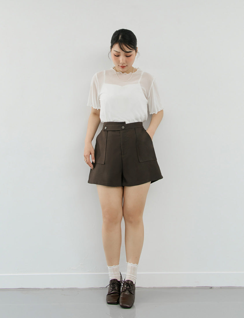 MISS. Ruffle Trim Sheer Plus Size Short Sleeve Top