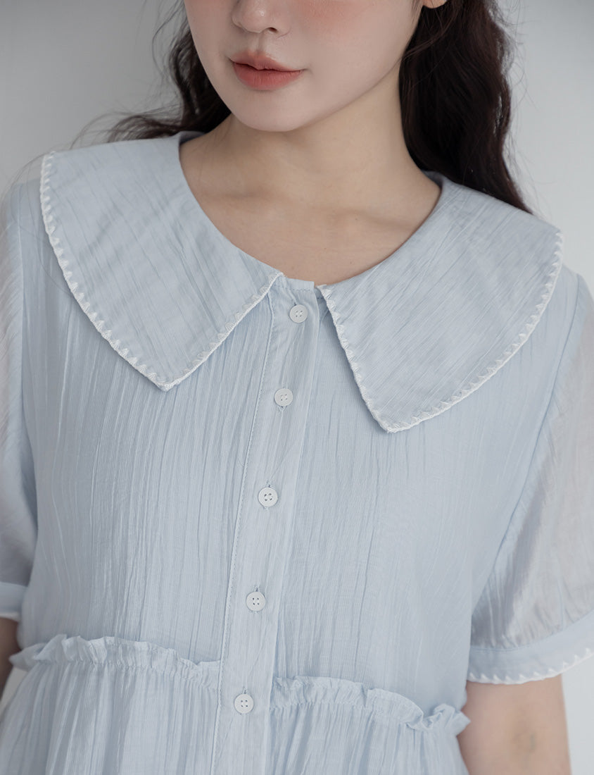 Crinkle Contrast Button-Up Plus Size Mini Dress