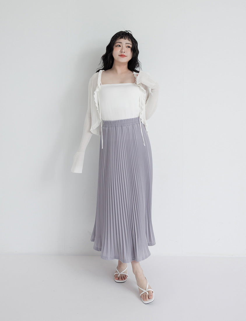 Elegant Flowy Elastic Waist Pleated Plus Size Maxi Skirt