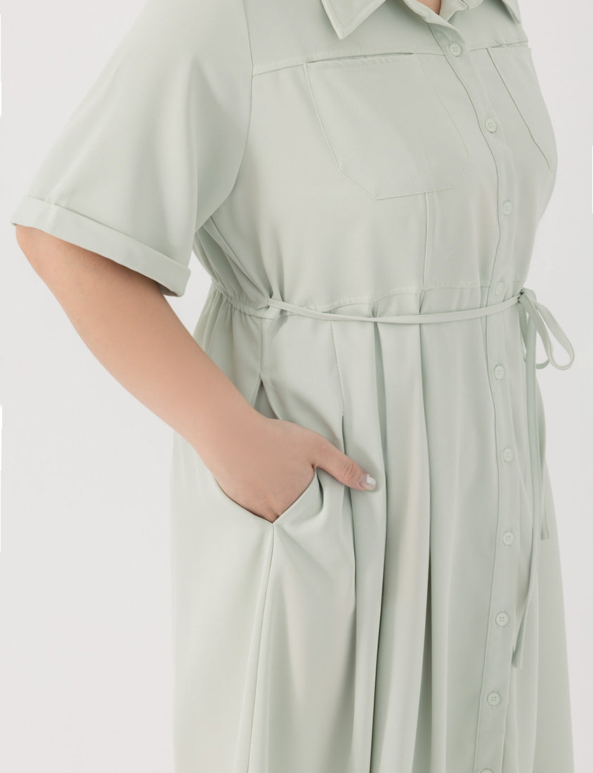 Vintage Japanese Style Button-Up Collar Plus Size Maxi Dress