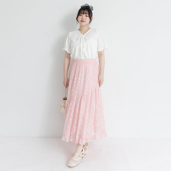 Japanese Floral Jacquard Tiered Plus Size Maxi Skirt