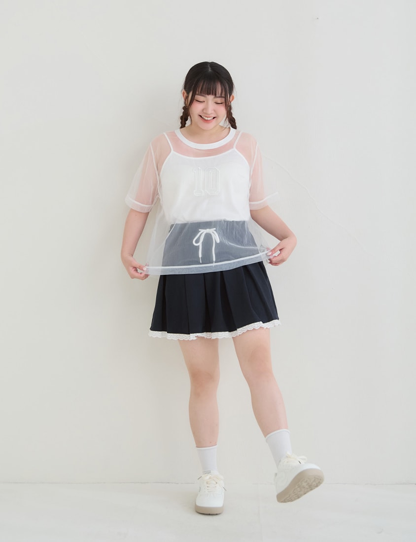 Sweet Lace Sporty Pleated Plus Size Mini Skirt
