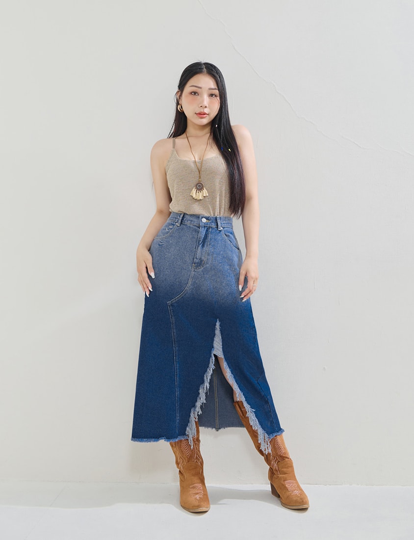 MUA! Gradient Distressed Denim Plus Size Maxi Skirt