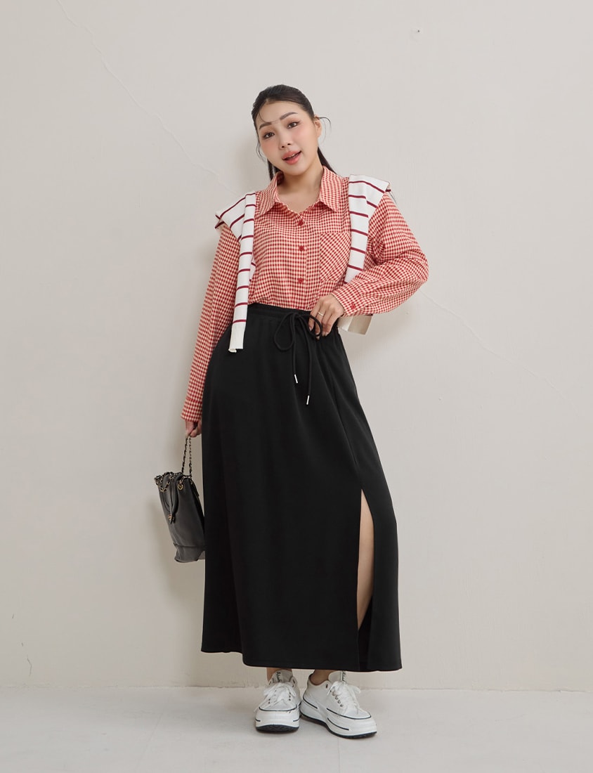 Instant Cool Cloud Cotton Slit A-Line Plus Size Skirt