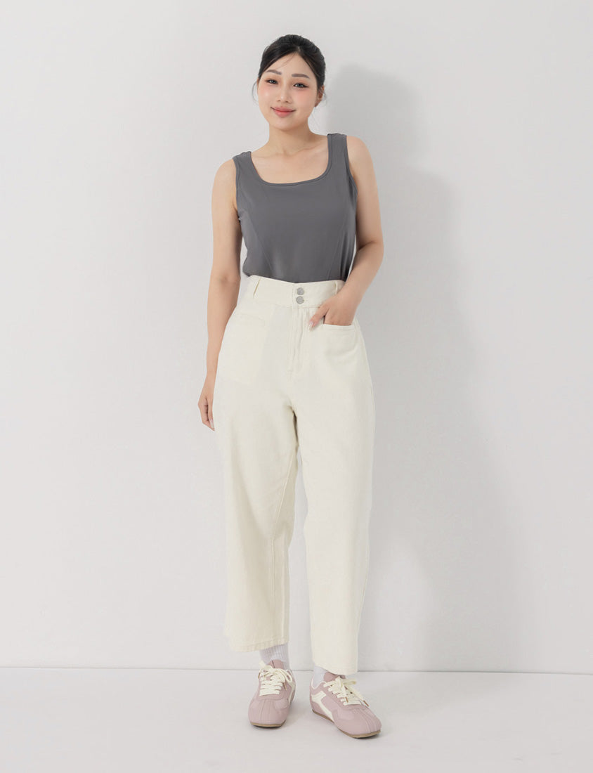 Slim Fit Wide Waistband Twill Plus Size Boyfriend Pants