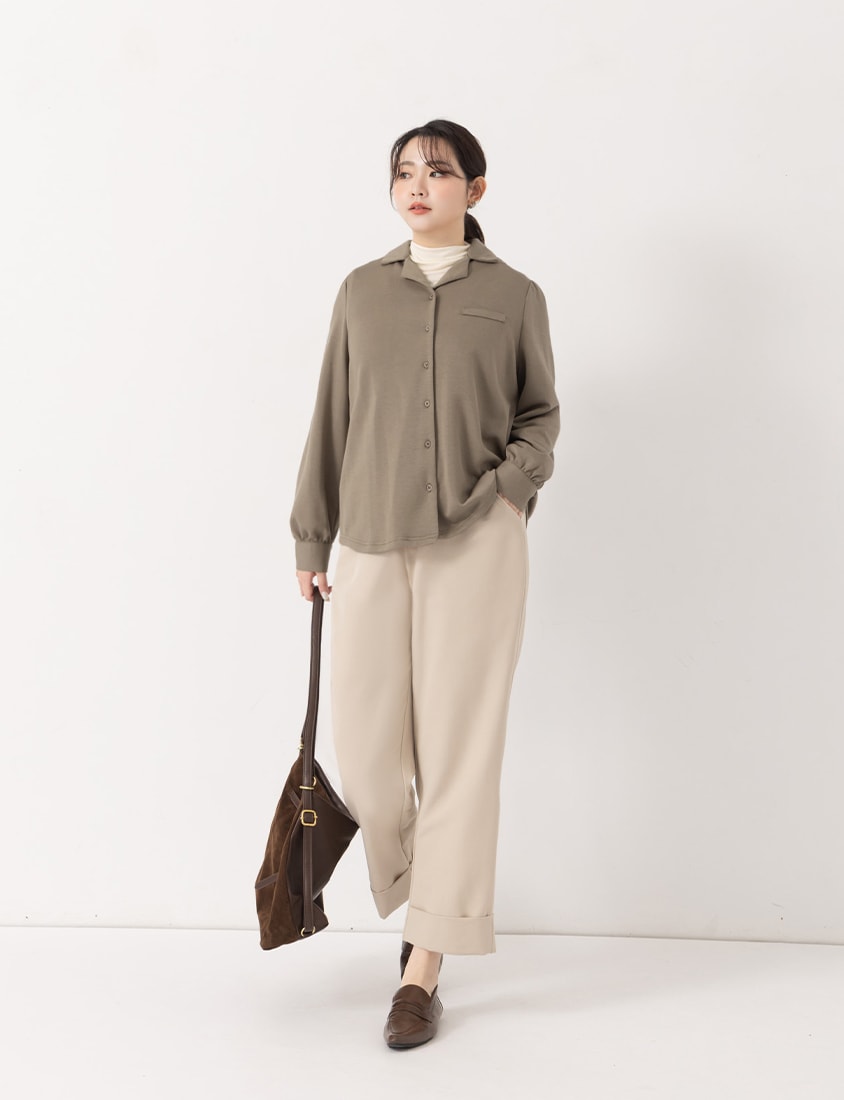 MISS. Korean Style Cloud Cotton Long Sleeve Plus Size Cuban Collar Shirt