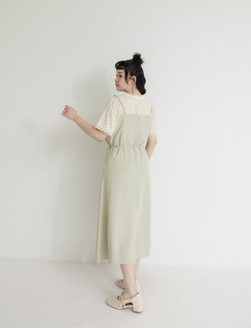 Wrinkle-Resistant A-Line  Plus Size Cami Maxi Dress (With Waist Tie)