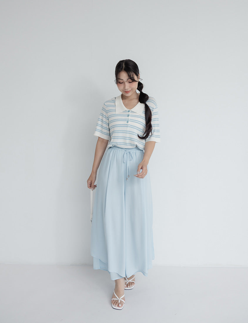 Collared Striped Knit Short Sleeve Plus Size Top