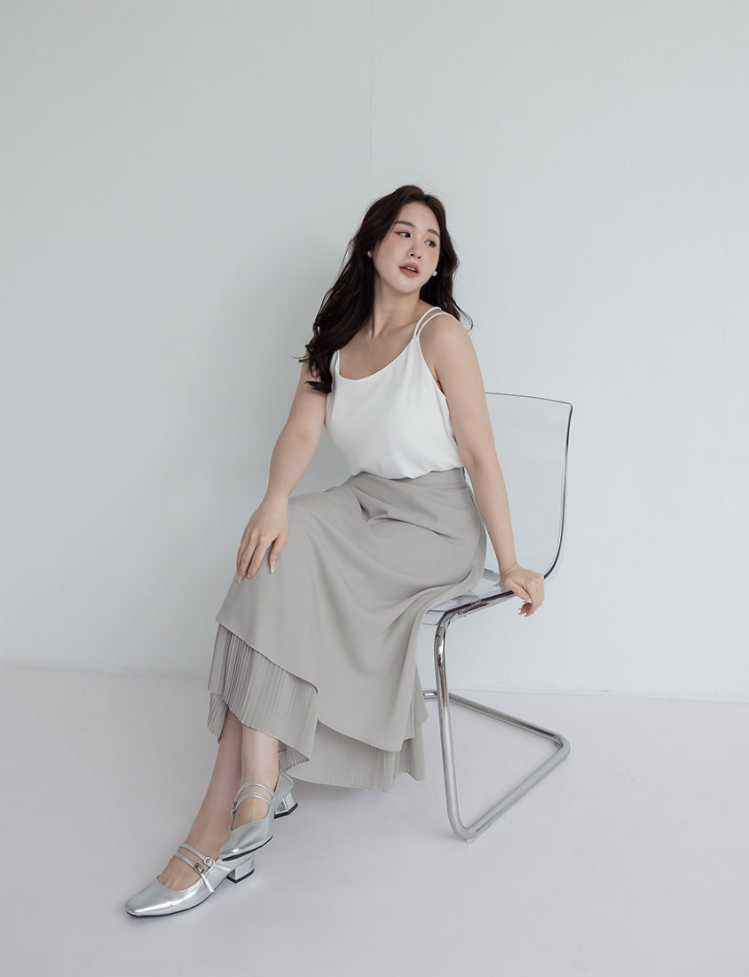 MISS. Elegant Pleated Chiffon Plus Size Maxi Skirt