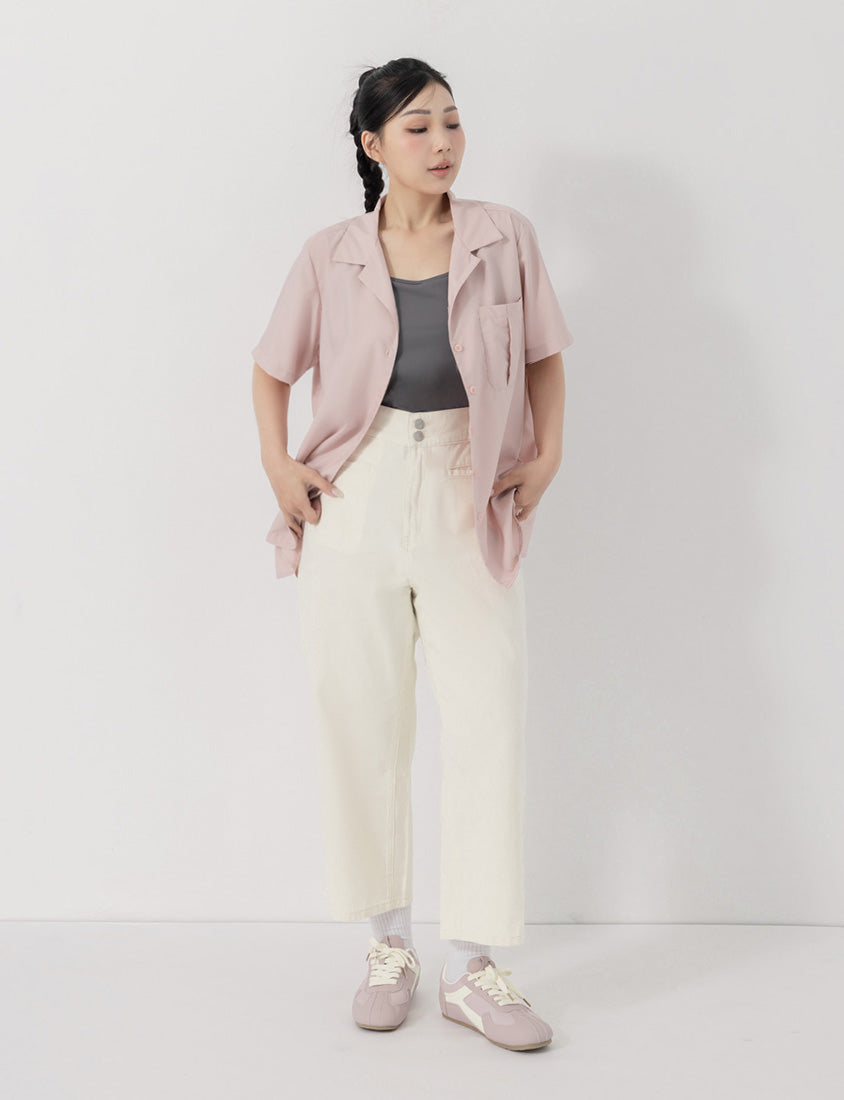 Slim Fit Wide Waistband Twill Plus Size Boyfriend Pants