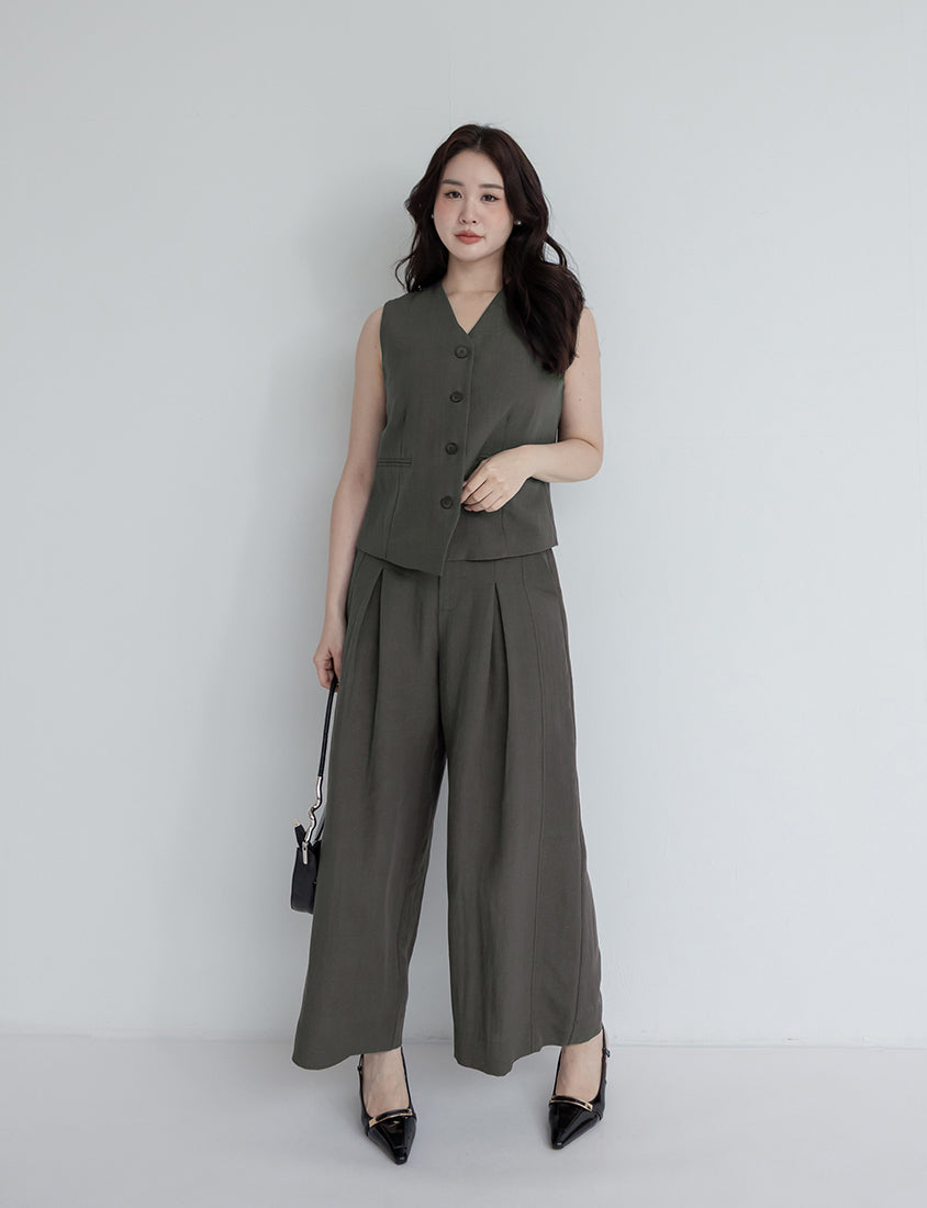 MISS. Tencel Linen Cropped Plus Size Tailored Pants