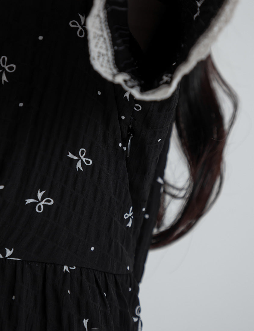 All-Over Bow Collared Plus Size Mini Dress