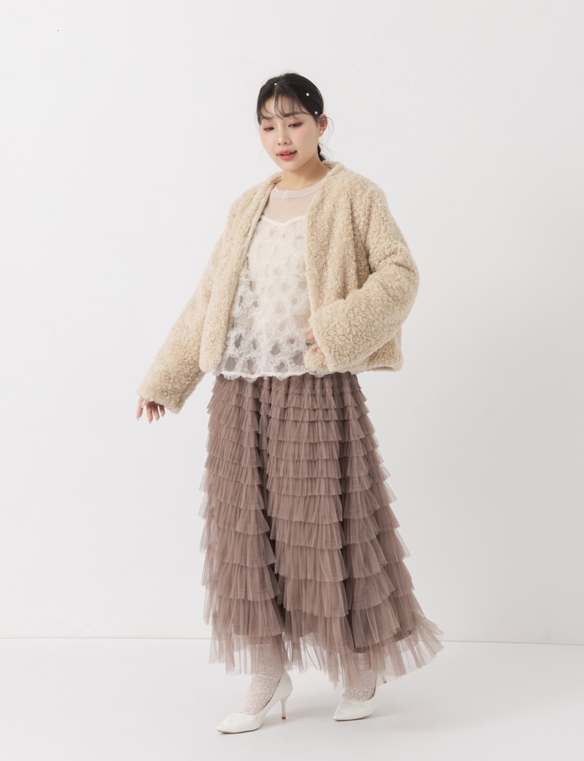MISS. Japanese Style V-Neck Curly Knit Plus Size Cropped Jacket