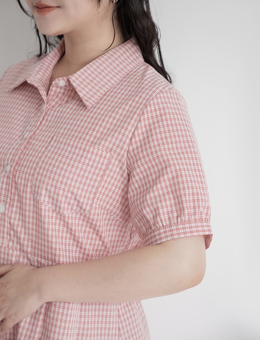 Collared Button-Up Gingham Plus Size Maxi Dress
