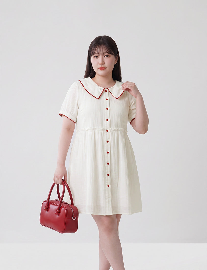 Crinkle Contrast Button-Up Plus Size Mini Dress