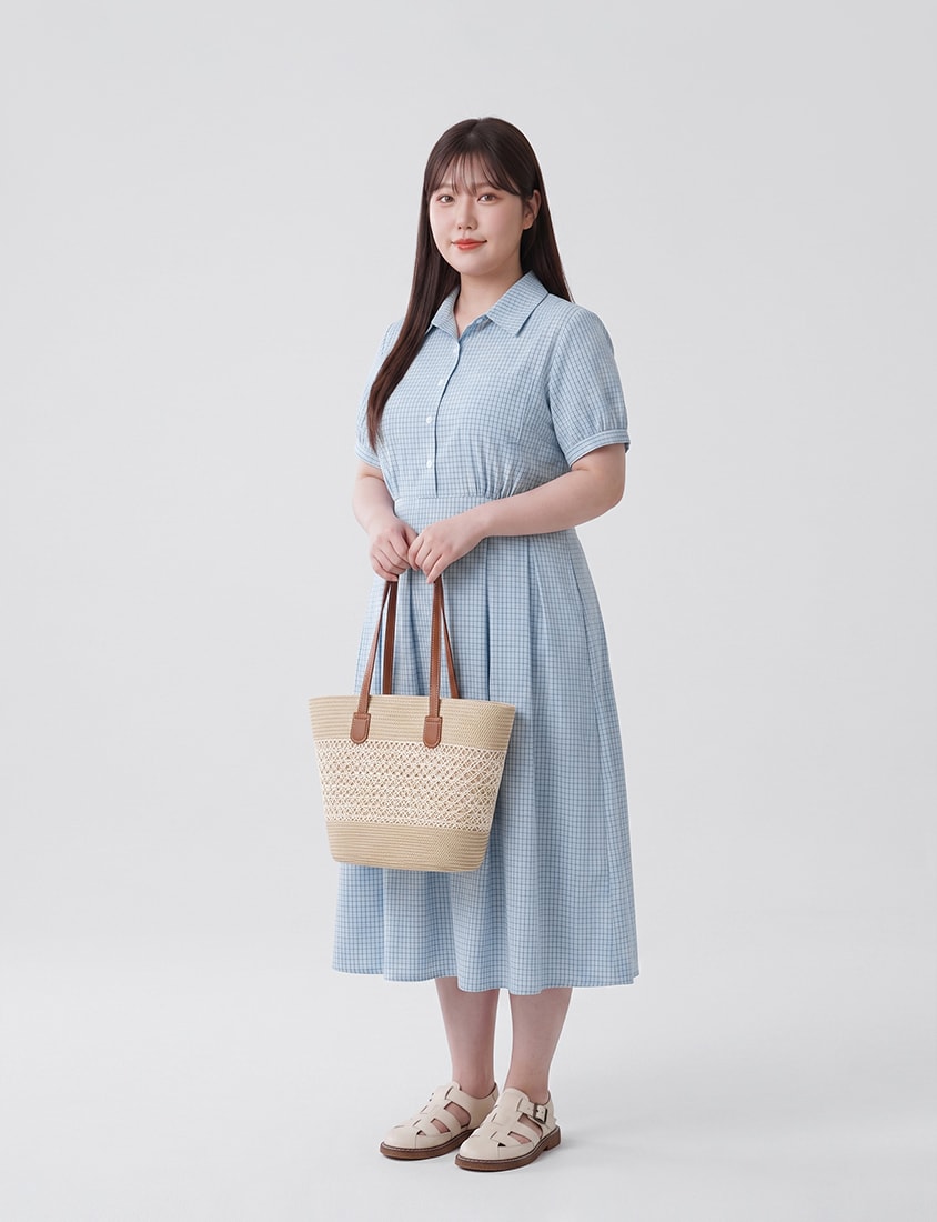 Collared Button-Up Gingham Plus Size Maxi Dress