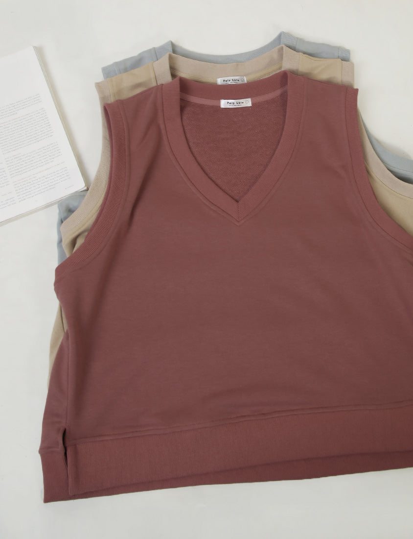 Sweet Versatile V-Neck Cotton Side Slit Plus Size Vest