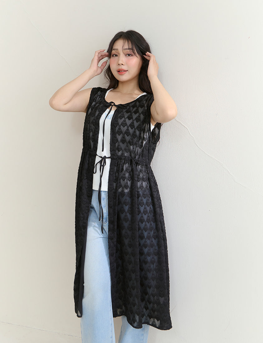 All-Over Heart Jacquard Plus Size Long Camisole Vest