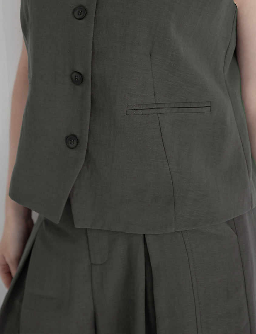 MISS. Tencel Linen Tailored Plus Size Vest