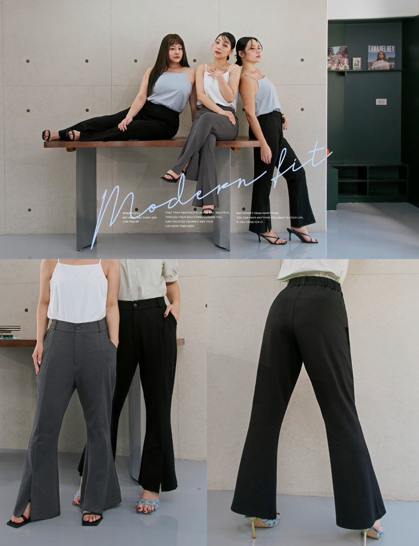MISS. Apple-Shaped Friendly! Perfect Fit Slit Plus Size Flare Tailored Pants