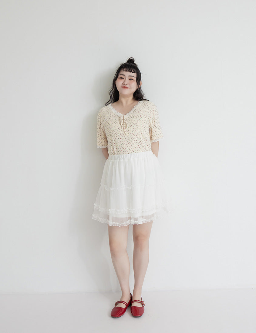 Cottage Lace Floral Ribbed Plus Size Tee